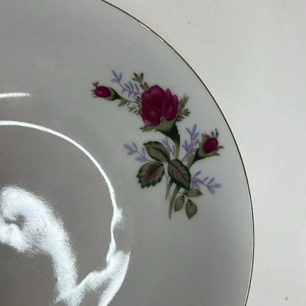 Tea Rose Fine China Vintage Fuschia Pink Gold Trim Set Of 4 Bowls 6 1/4 In Round